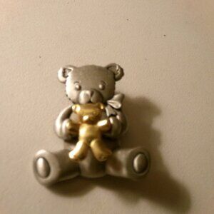 metal teddy bear pin marked j j